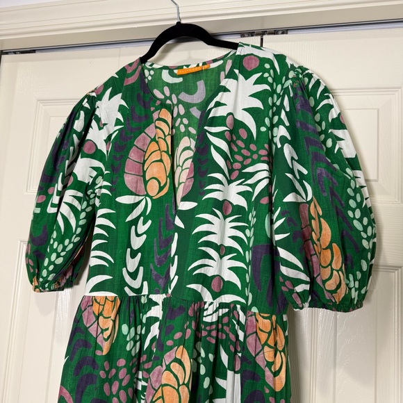 Oliphant Puff Sleeve Floral Maxi Dress Grenadine Green Pink Size Large - Picture 4 of 9